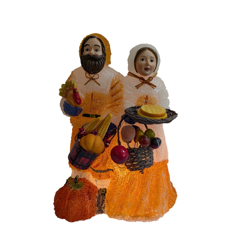 Vintage Thanksgiving Pilgrim Couple Lighted Tabletop Decor 13.5 Inch Harvest